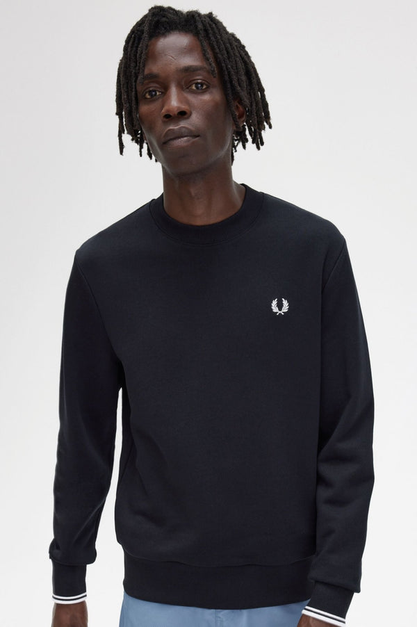 Felpa Uomo a girocollo in tinta unita Nero Fred Perry- Francavilla Moda