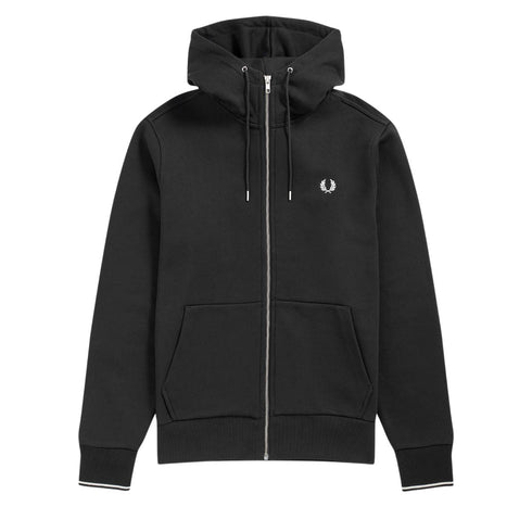 Felpa Uomo in cotone con cappuccio e zip Nero FRED PERRY- Francavilla Moda