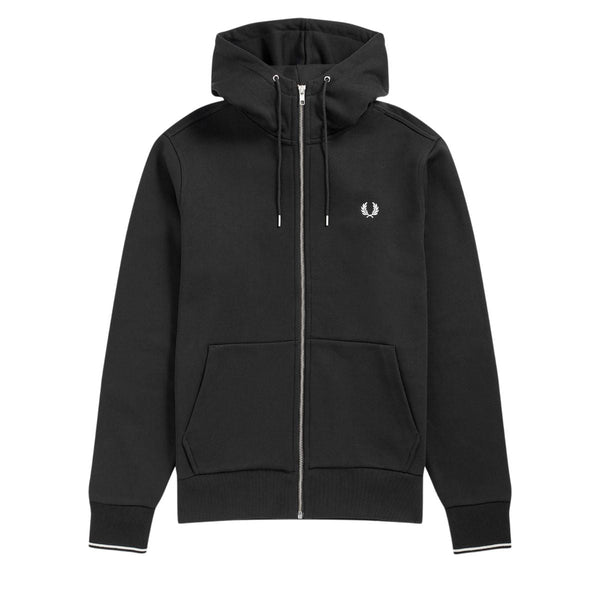 Felpa Uomo in cotone con cappuccio e zip Nero FRED PERRY- Francavilla Moda