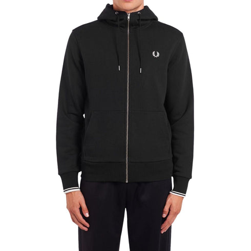 Felpa Uomo in cotone con cappuccio e zip Nero FRED PERRY- Francavilla Moda