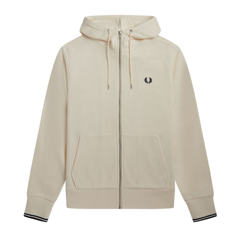 Felpa Uomo in cotone con cappuccio e zip Panna FRED PERRY- Francavilla Moda