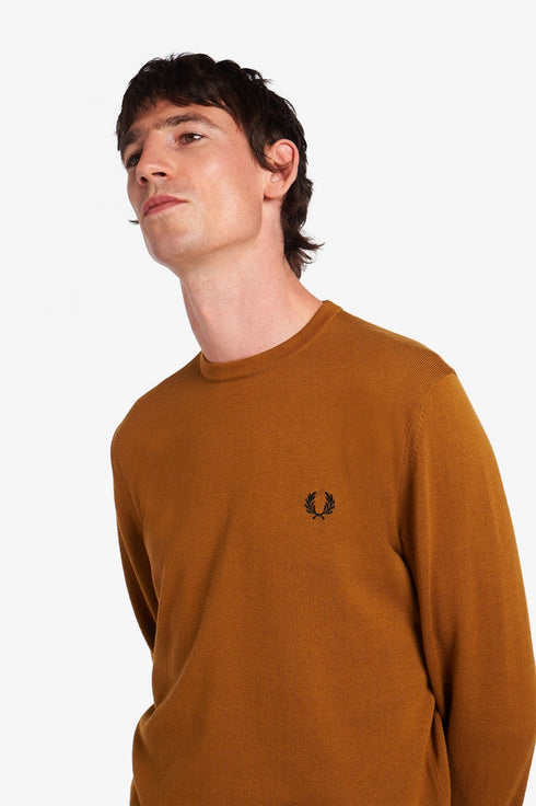 Maglione Uomo girocollo classico ecosostenibile Caramello FRED PERRY- Francavilla Moda