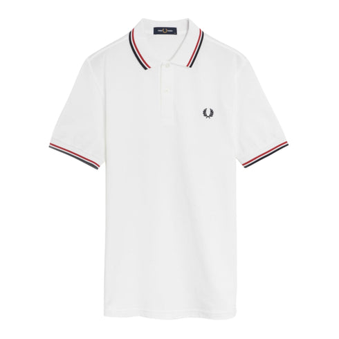 Fred Perry Polo Polo Uomo M36 doppia riga Bianco rosso C00-FRED PERRYM3600-748-S - Francavilla Moda