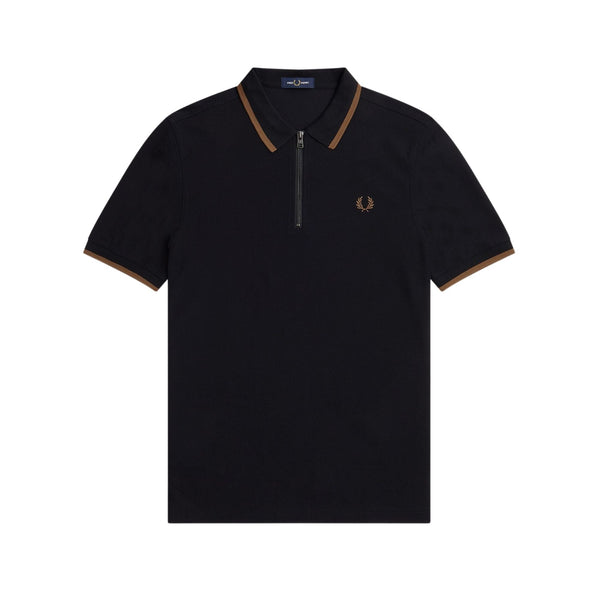Polo Uomo maniche corte in crêpe con zip Nero FRED PERRY- Francavilla Moda