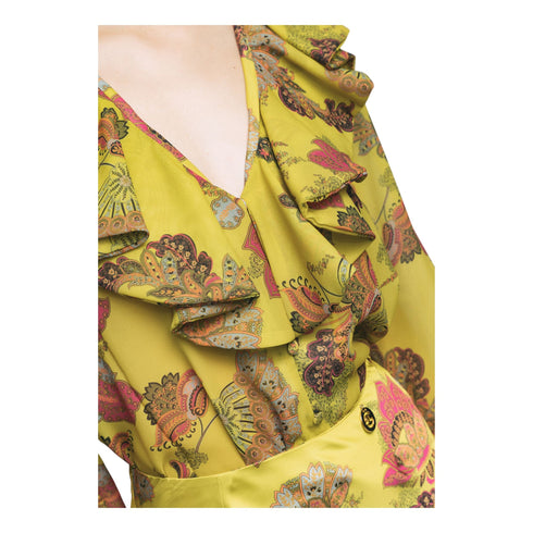 Blusa Donna con scollo a V arricciato Verde acido GAELLE- Francavilla Moda