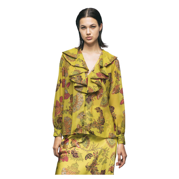 Blusa Donna con scollo a V arricciato Verde acido GAELLE- Francavilla Moda