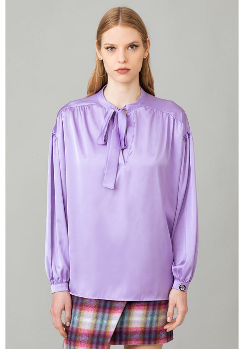 Blusa in raso con fiocco Lilla GAELLE- Francavilla Moda