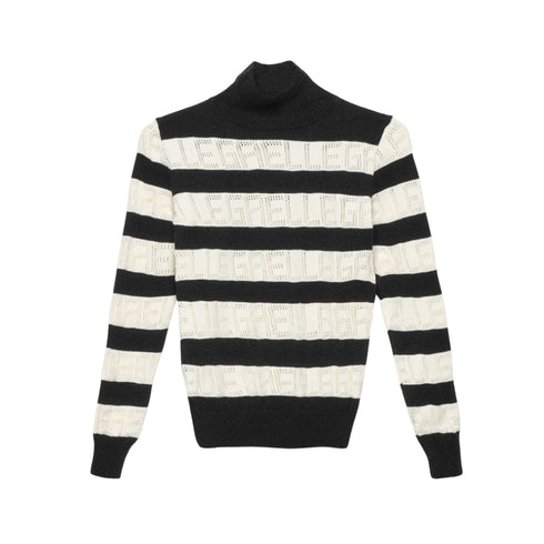 Gaelle Maglia Maglia Donna con motivo logato traforato Bianco nero - Francavilla Moda