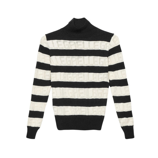 Gaelle Maglia Maglia Donna con motivo logato traforato Bianco nero - Francavilla Moda