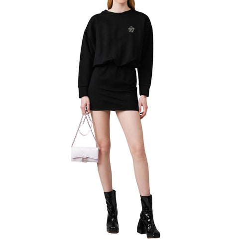 Mini Abito Donna in felpa con coulisse in vita Nero GAELLE- Francavilla Moda