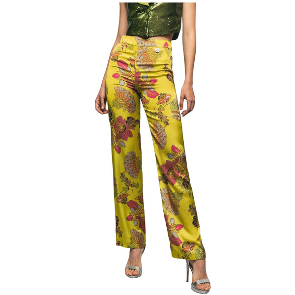 Pantalone Donna a palazzo viscosa Verde acido GAELLE- Francavilla Moda