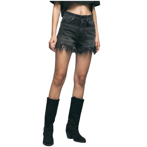 Shorts Donna jeans sfrangiati Nero GAELLE- Francavilla Moda