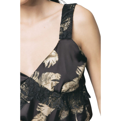 Top Donna con stampa a fantasia Nero beige Gaelle- Francavilla Moda