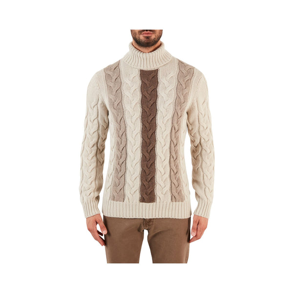 Pullover Dolcevita Uomo trecce multicolore Beige tortora Gran Sasso- Francavilla Moda