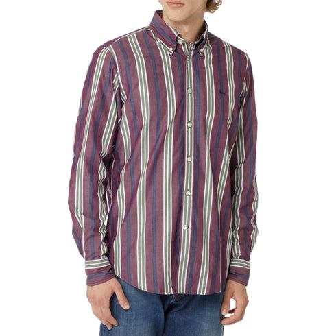 Camicia Uomo a righe in cotone Bordeaux verde HARMONT & BLAINE- Francavilla Moda