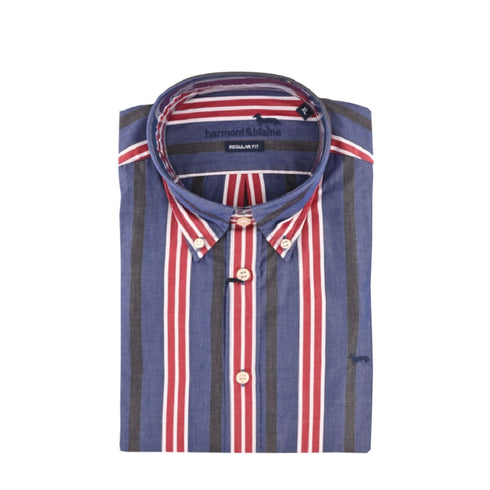 Camicia Uomo a righe in cotone Blu bordeaux HARMONT & BLAINE- Francavilla Moda