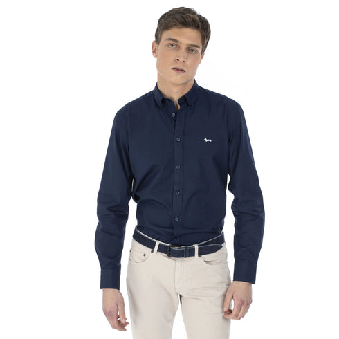 Camicia uomo in cotone a tinta unita Blu HARMONT & BLAINE- Francavilla Moda
