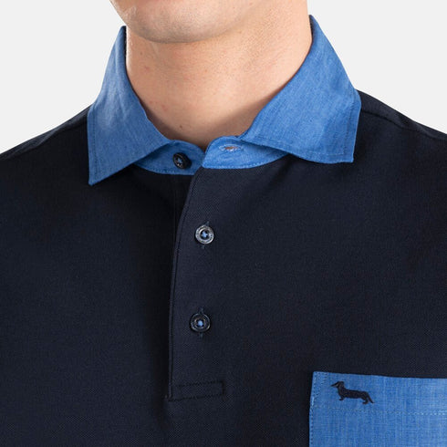 Polo Uomo con taschino in contrasto Blu Harmont & Blaine- Francavilla Moda