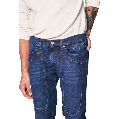Jeckerson Jeans Jeans Uomo John con toppa in tono slim fit Denim scuro - Francavilla Moda