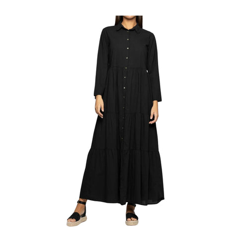 KOCCA Abito midi Abito Donna in cotone con balze Nero - Francavilla Moda