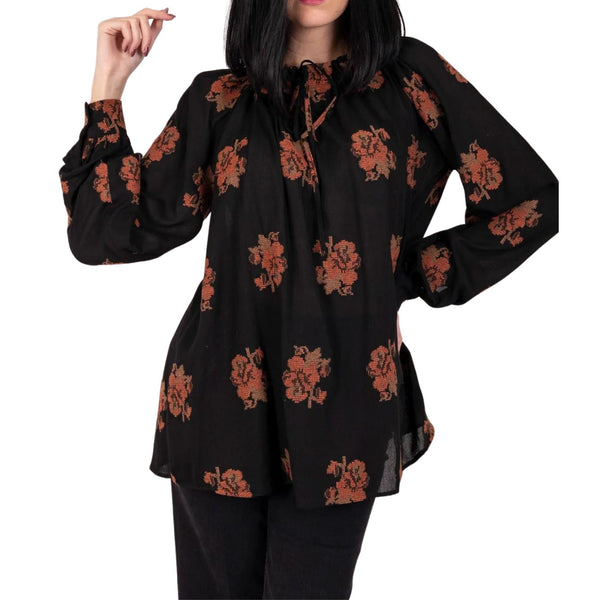 Blusa Donna con motivo a fiori Nero KOCCA- Francavilla Moda