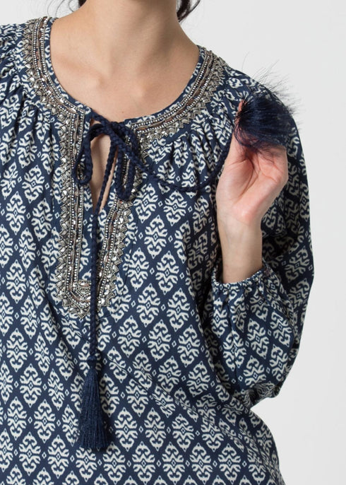 Blusa Donna con motivo jacquard Blu KOCCA- Francavilla Moda