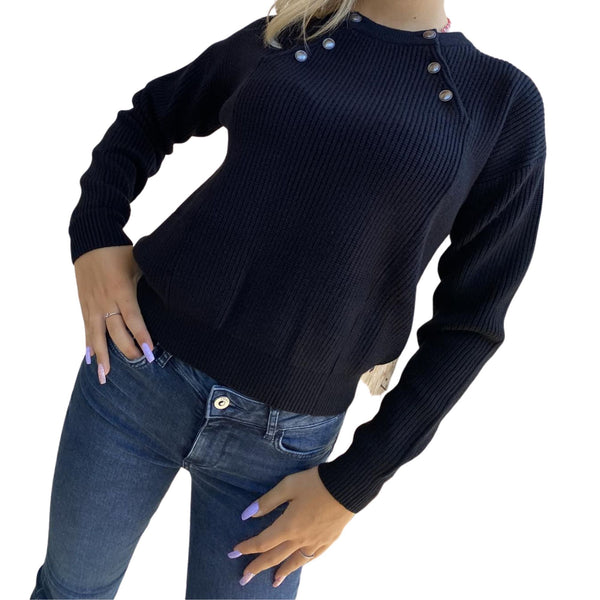 Maglia Donna Girocollo con bottoni Nero KOCCA- Francavilla Moda