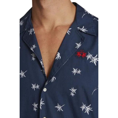 Camicia Uomo fantasie a palme e logo ricamato Blu LA MARTINA- Francavilla Moda
