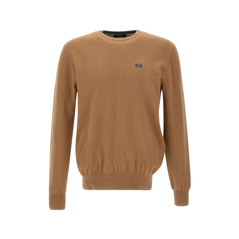 La Martina Pullover Maglia Uomo con logo ricamato Beige blu - Francavilla Moda