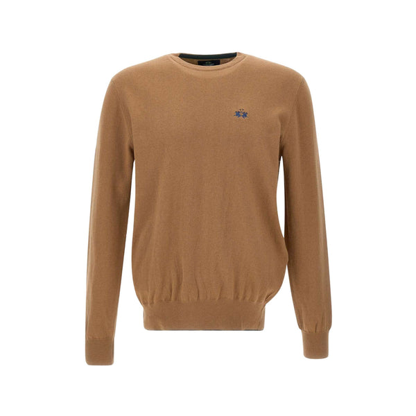 La Martina Pullover Maglia Uomo con logo ricamato Beige blu - Francavilla Moda