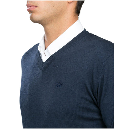 La Martina Pullover Pullover Uomo con scollo a V e logo Blu A22-LA MARTINAUMS001YW020-07017-M - Francavilla Moda