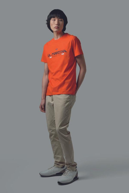 T-shirt Uomo con logo grande a contrasto Rosso LA MARTINA- Francavilla Moda