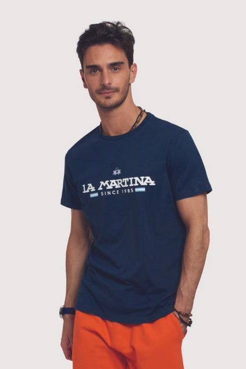 T-shirt Uomo con logo grande a contrasto Blu LA MARTINA- Francavilla Moda