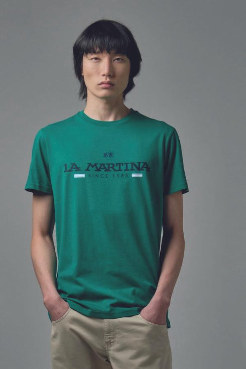 T-shirt Uomo con logo grande a contrasto Verde LA MARTINA- Francavilla Moda