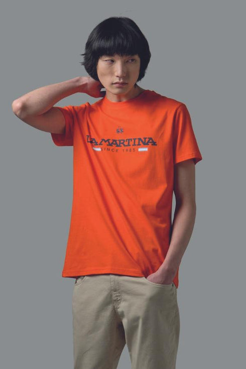 T-shirt Uomo con logo grande a contrasto Arancio LA MARTINA- Francavilla Moda
