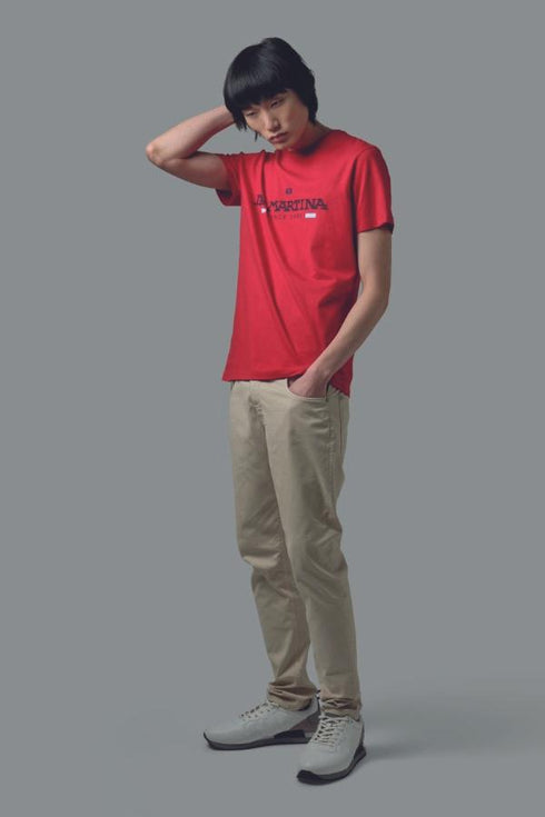 T-shirt Uomo con logo grande a contrasto Rosso LA MARTINA- Francavilla Moda