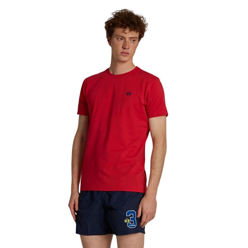 T-shirt Uomo in tinta unita con logo ricamato Rosso LA MARTINA- Francavilla Moda