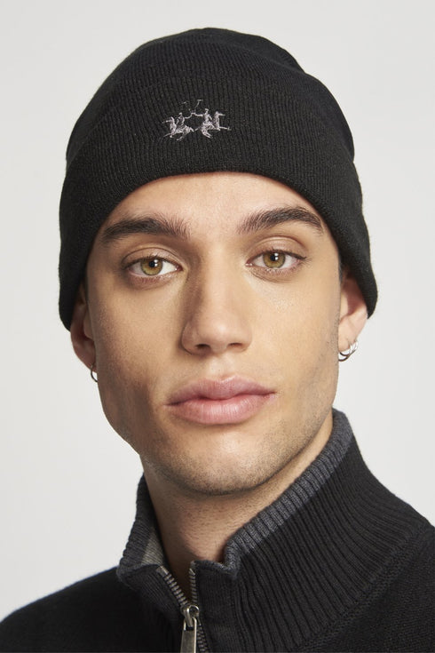 Zuccotto Unisex Beanie con logo tono su tono Nero LA MARTINA- Francavilla Moda