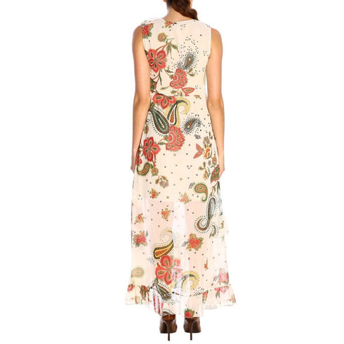 Abito Donna Midi con stampa floreale e ruches Beige verde LIU JO- Francavilla Moda