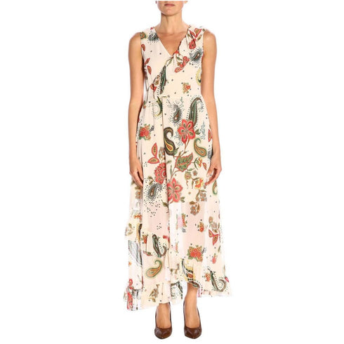 Abito Donna Midi con stampa floreale e ruches Beige verde LIU JO- Francavilla Moda