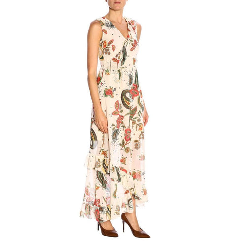 Abito Donna Midi con stampa floreale e ruches Beige verde LIU JO- Francavilla Moda