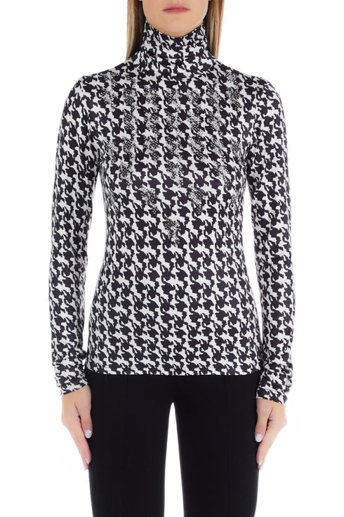 Maglia Donna a collo alto con motivo pied de poule Panna nero Liu Jo- Francavilla Moda