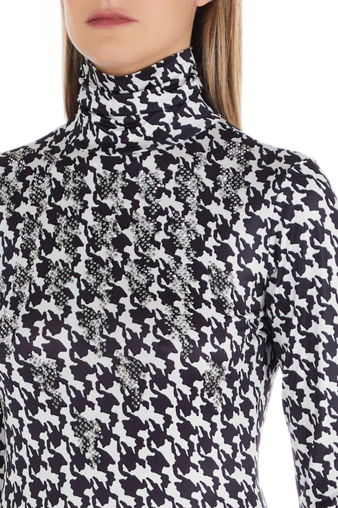 Maglia Donna a collo alto con motivo pied de poule Panna nero Liu Jo- Francavilla Moda