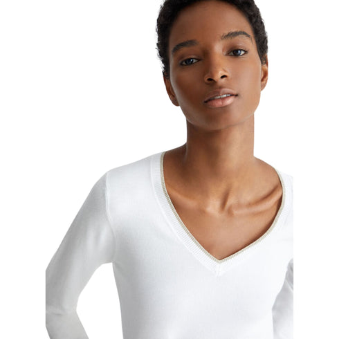 Liu Jo Maglia Maglia Donna con scollo a V in lurex Bianco - Francavilla Moda