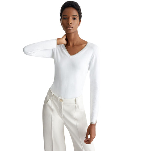 Liu Jo Maglia Maglia Donna con scollo a V in lurex Bianco - Francavilla Moda