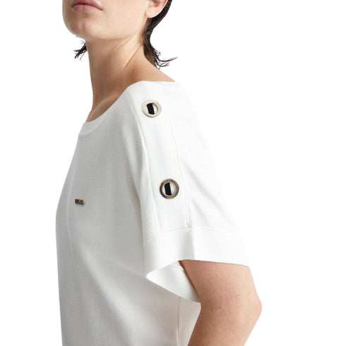 Liu Jo Maglia Maglia Donna con vele metalliche sulle maniche Avorio - Francavilla Moda