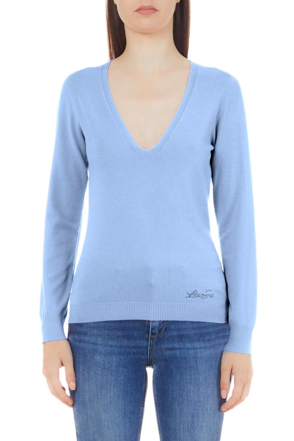 Maglia Donna in viscosa con scollo a V Celeste Liu Jo- Francavilla Moda