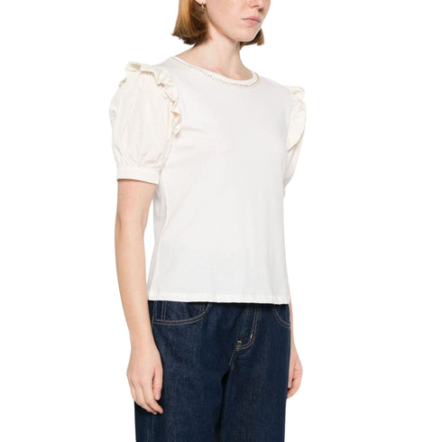 Liu Jo T-Shirt T-shirt Donna con rouches e strass Panna - Francavilla Moda