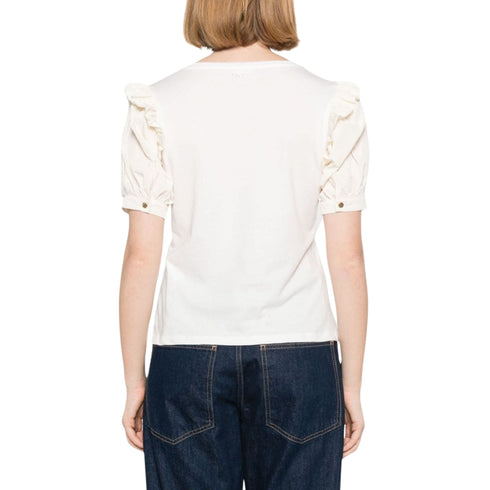 Liu Jo T-Shirt T-shirt Donna con rouches e strass Panna - Francavilla Moda