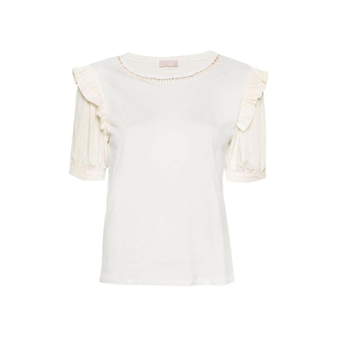 Liu Jo T-Shirt T-shirt Donna con rouches e strass Panna - Francavilla Moda